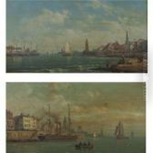 Views Of Harbours With Fisherboats: A Pair Of Paintings by Charles Euphrasie Kuwasseg