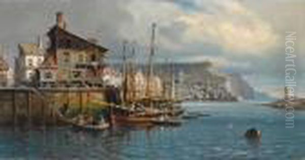 Many Figures In The Harbour Of A Coastal Town - view 1