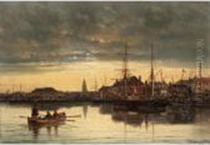 Rowing Into Harbour At Dusk by Charles Euphrasie Kuwasseg