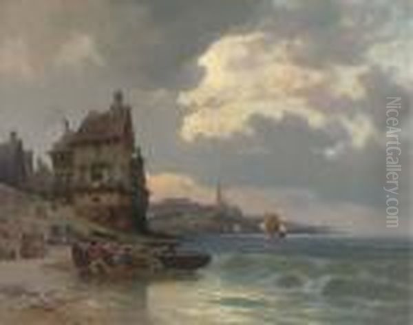 Dragging A Fishing Boat Ashore By A French Port - view 1