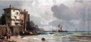 A Coastal Town With Fisherfolk On A Quay