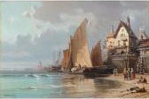 Voiliers Au Port by Charles Euphrasie Kuwasseg