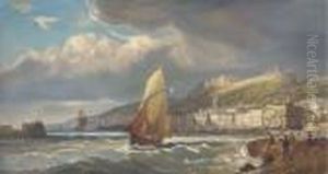 A Fortified Coastal Town, Thought To Be St Malo by Charles Euphrasie Kuwasseg