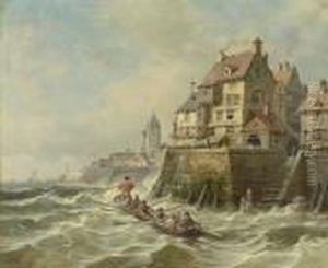 Hafenstadt Mit Fischerboot by Charles Euphrasie Kuwasseg