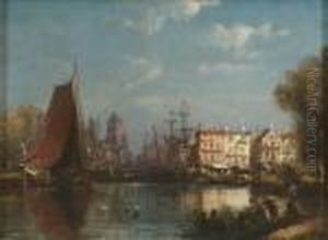 A Busy Port by Charles Euphrasie Kuwasseg