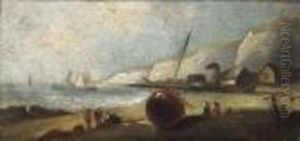 Unloading At Low Tide On The Britanny Coast; And A Britanny Fishingvillage by Charles Euphrasie Kuwasseg