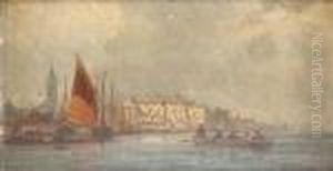 A French Seaside Town On The Channel Coast by Charles Euphrasie Kuwasseg