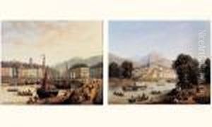L'entree Au Port Et Promenade Fluviale by Charles Euphrasie Kuwasseg
