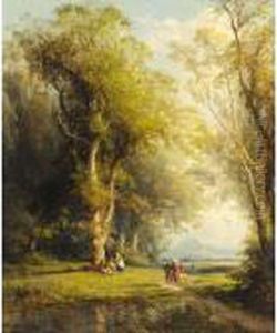 Figures On A Woodland Path by Charles Euphrasie Kuwasseg