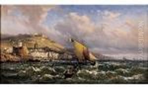 Barque De Peche, Voiles Deployees S'eloignant Du Port by Charles Euphrasie Kuwasseg