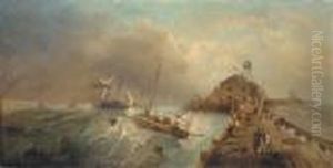 Shipping Off A Harbor In Stormy Seas