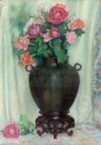 Stillleben Mit Rosenbouquet In Dunkler Henkelvase. Stillleben Mit Rosenbouquet In Dunkler Henkelvase.
