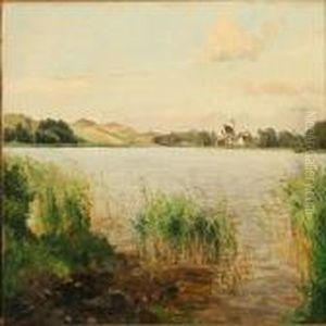 Fiord Scene From Draby, Denmark With Mols Cathedral In Thebackground by Janus Andreas Bartholin La Cour