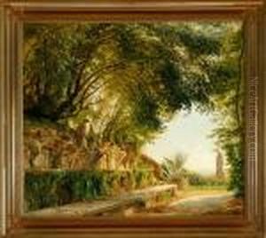Garden Scenery From Villa D'este Outside Rome by Janus Andreas Bartholin La Cour