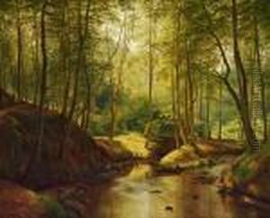 The Stream "molleaen" On A Summer's Day. "sommerdag Ved Molleaaen I Skoven" by Janus Andreas Bartholin La Cour