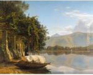 Lugano Soen Ved Pont Tresa (lake Lugano At Pont Tresa) by Janus Andreas Bartholin La Cour