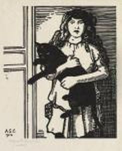 La Gosse Aux Cheveux Rouges (petite Fille Au Chat Noir) by Jean Emile Laboureur