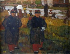 Le Dimanche Au Bord De L'eau Ou Les Deux Soldats by Jean Emile Laboureur