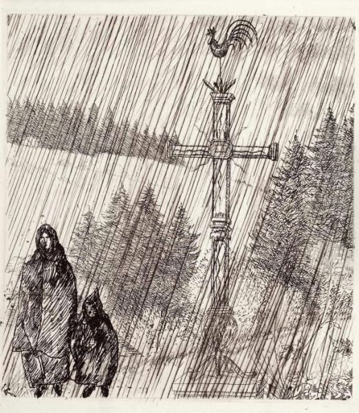 Frau Mit Kind Bei Wegkreuz - view 1