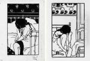 Le Cor Au Papier Peint A Fleurs (planche Pour Toilettes). 1907. by Jean Emile Laboureur