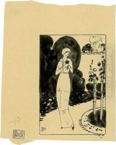 Jeune Femme A La Rose. Vers 1920 by Jean Emile Laboureur