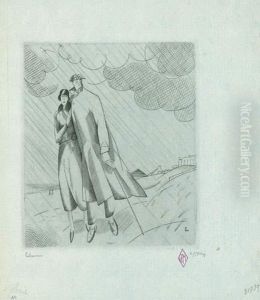 La Pluie Sur La Plage. 1924 by Jean Emile Laboureur