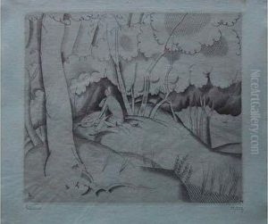 L'amour Au Bois / Lovers In The Woods. 1922. Etude Pour L'estampe (l. 230). by Jean Emile Laboureur