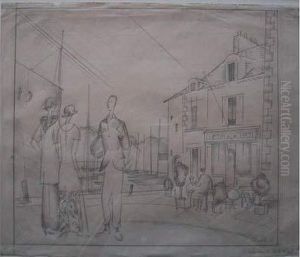 Le Cafe Sur Le Port / The Harbour Cafe. 1923 by Jean Emile Laboureur