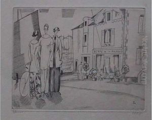 Le Cafe De La Poste (le Croisic). 1923 by Jean Emile Laboureur