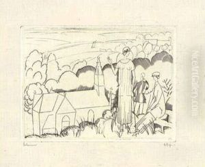 Promenade A La Chapelle (pres Le Pouldu) / A Walk To The Chapel (near Le Pouldu). 1923 by Jean Emile Laboureur