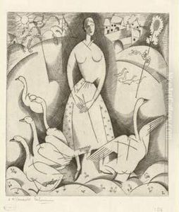 La Fille Aux Oies / Girl With Geese. 1916 by Jean Emile Laboureur