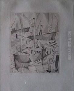 Marine Aux Quatre Bateaux / Seascape With Four Boats (le Croisic). 1923