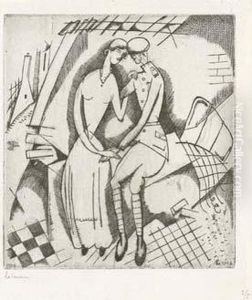 L'amour Dans Les Ruines / Lovers Among Ruins. 1916 by Jean Emile Laboureur