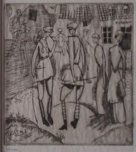 L'arrivee Au Cantonnement / Soldiers Billeted In Town. 1916 by Jean Emile Laboureur