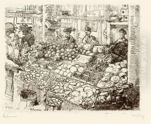 Marche Aux Fruits New York / 
Fruit Market New York (washington Market 104th Street). 1908 by Jean Emile Laboureur