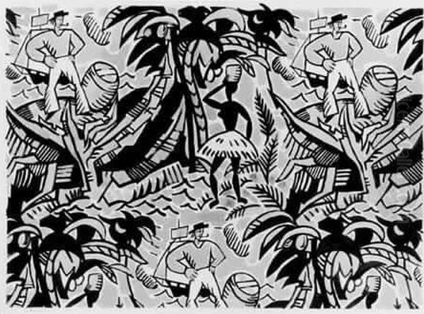 Etude Pour Un Papier Peint - Indigenes Et Marins - view 1
