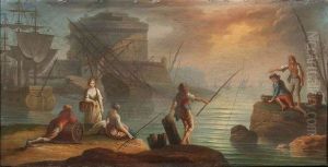 Pecheurs Dans Un Port Mediterraneen by Charles Francois Lacroix de Marseille