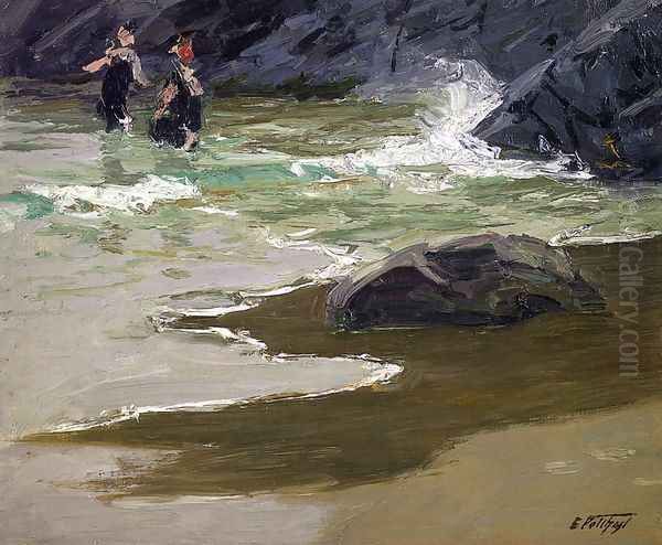 Bathers by a Rocky Coast - view 1
