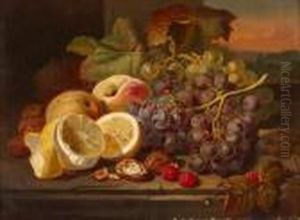 A Still Life With Fruit And Nuts On Atable by Edward Ladell