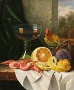 Still Life With Prawns And Fruit by Edward Ladell