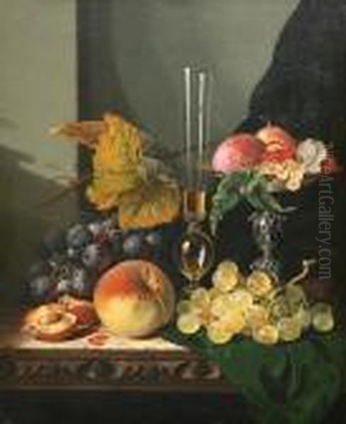 Still Life With Mixed Fruit, A Glass And Atazza On A Table - view 1