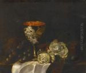 Still Life With Roses, Grapes And Cup by Edward Ladell