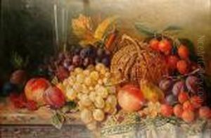 A Still Life Of Fruit And A Glass Of Wine On A Ledge