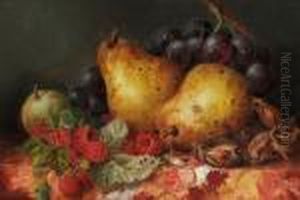 Still Life Of Fruit On A Marble 
Ledge; Still Life Of Shrimp And Two Peeled Lemons On A Table