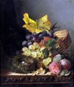 Still Life, Birds Nest And Ripe Peaches, Grapes And Strawberries