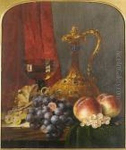 Still Life With Assorted Fruit, A Jug And A Glass Of Wine, On A Ledge by Edward Ladell
