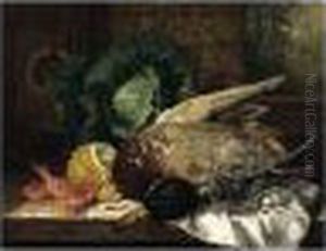 Still Life With Duck, Glass, Cabbage, Lemon And Prawns by Edward Ladell