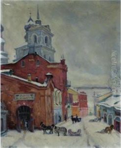Russian Street In Winter by Arnold Borisovic Lakowskij