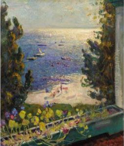 Terrace Overlooking The Beach, Long Island by Arnold Borisovic Lakowskij