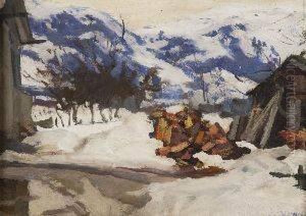 Lakhovsky . Barns In The Snow, Signed Lower Right. Inscribed In French On Reverse - view 1
